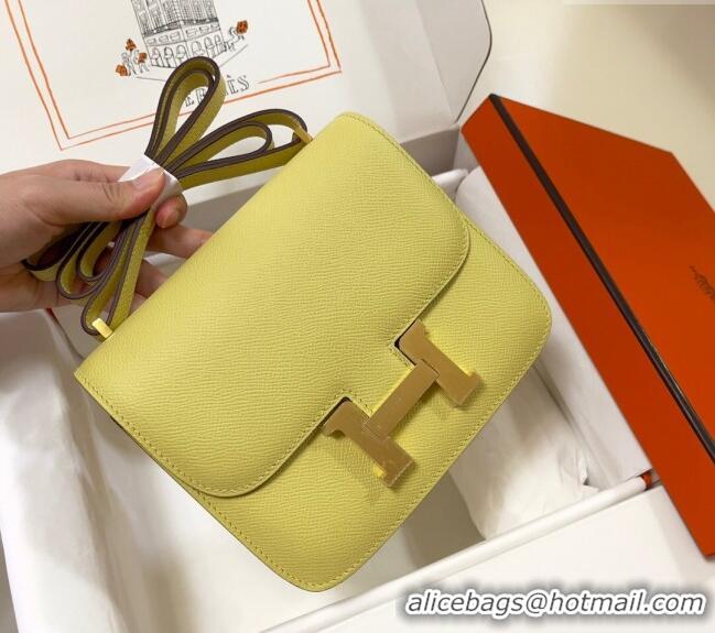 Top Grade Hermes Constance Mini Bag 18cm in Epsom Palm-Grained Leather 8057 Chick Yellow/Gold 2024 (Half Handmade)