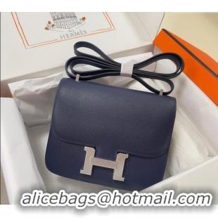 Affordable Price Hermes Constance Mini Bag 18cm in Epsom Palm-Grained Leather 8057 Stone Blue/Silver 2024 (Half Handmade