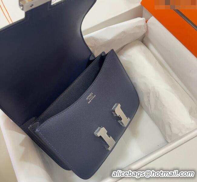 Affordable Price Hermes Constance Mini Bag 18cm in Epsom Palm-Grained Leather 8057 Stone Blue/Silver 2024 (Half Handmade