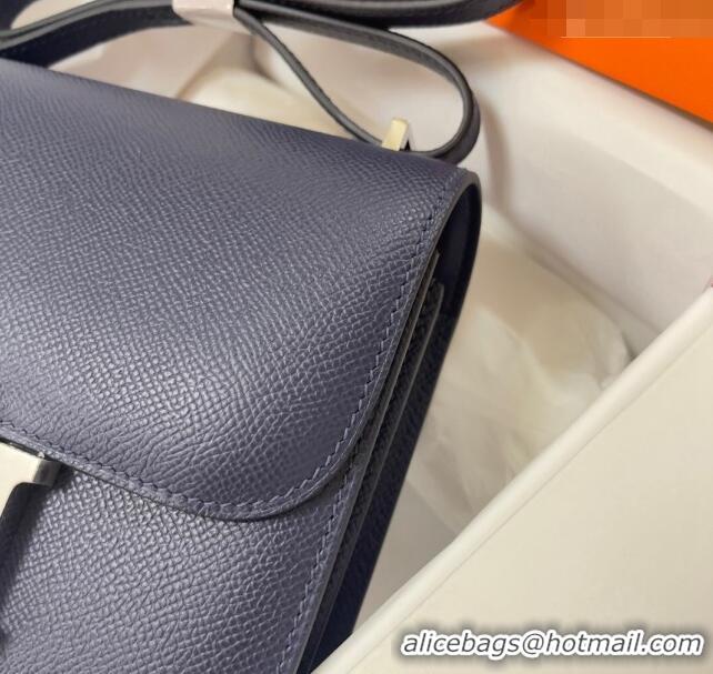 Affordable Price Hermes Constance Mini Bag 18cm in Epsom Palm-Grained Leather 8057 Stone Blue/Silver 2024 (Half Handmade