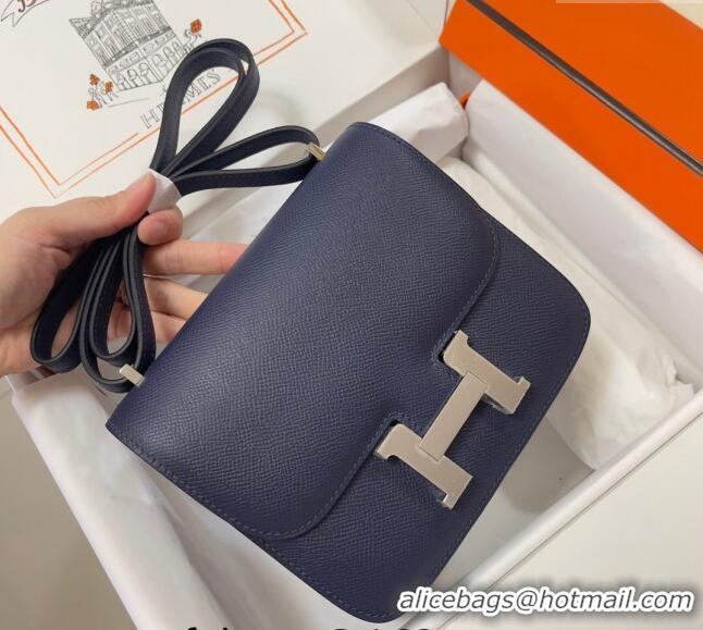 Affordable Price Hermes Constance Mini Bag 18cm in Epsom Palm-Grained Leather 8057 Stone Blue/Silver 2024 (Half Handmade