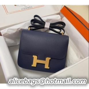 Well Crafted Hermes Constance Mini Bag 18cm in Epsom Palm-Grained Leather 8057 Stone Blue/Gold 2024 (Half Handmade)