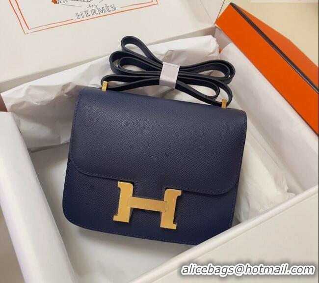 Well Crafted Hermes Constance Mini Bag 18cm in Epsom Palm-Grained Leather 8057 Stone Blue/Gold 2024 (Half Handmade)