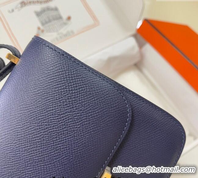 Well Crafted Hermes Constance Mini Bag 18cm in Epsom Palm-Grained Leather 8057 Stone Blue/Gold 2024 (Half Handmade)