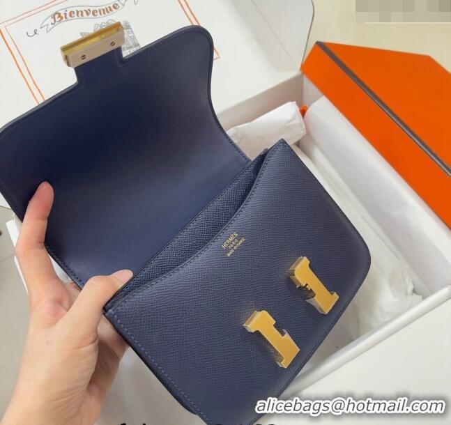 Well Crafted Hermes Constance Mini Bag 18cm in Epsom Palm-Grained Leather 8057 Stone Blue/Gold 2024 (Half Handmade)