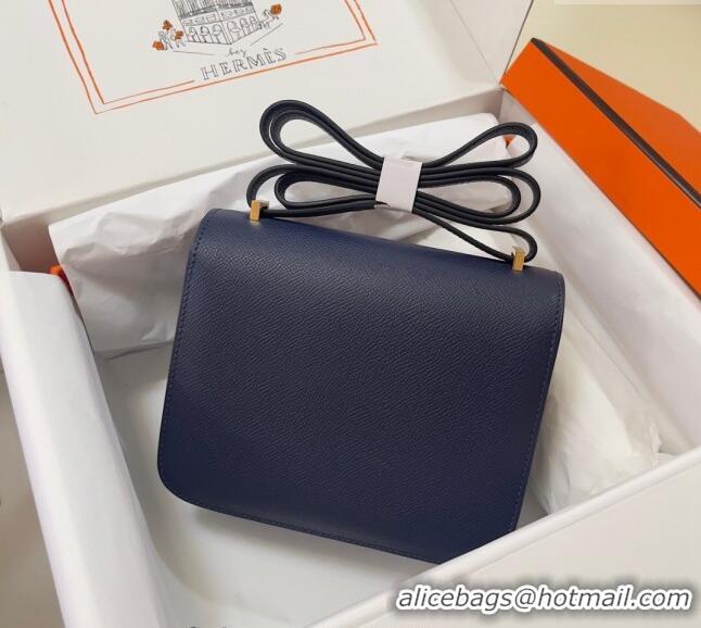 Well Crafted Hermes Constance Mini Bag 18cm in Epsom Palm-Grained Leather 8057 Stone Blue/Gold 2024 (Half Handmade)