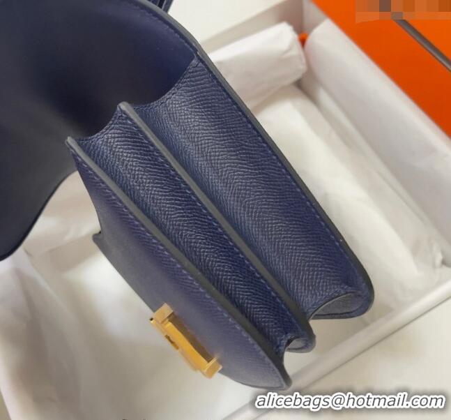 Well Crafted Hermes Constance Mini Bag 18cm in Epsom Palm-Grained Leather 8057 Stone Blue/Gold 2024 (Half Handmade)