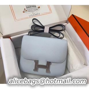 Super Quality Hermes Constance Mini Bag 18cm in Epsom Palm-Grained Leather 8057 Grail Blue/Silver 2024 (Half Handmade)