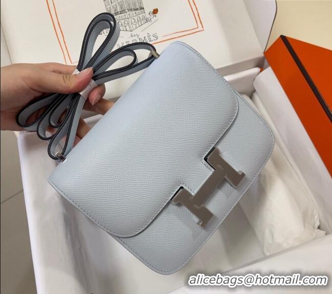 Super Quality Hermes Constance Mini Bag 18cm in Epsom Palm-Grained Leather 8057 Grail Blue/Silver 2024 (Half Handmade)