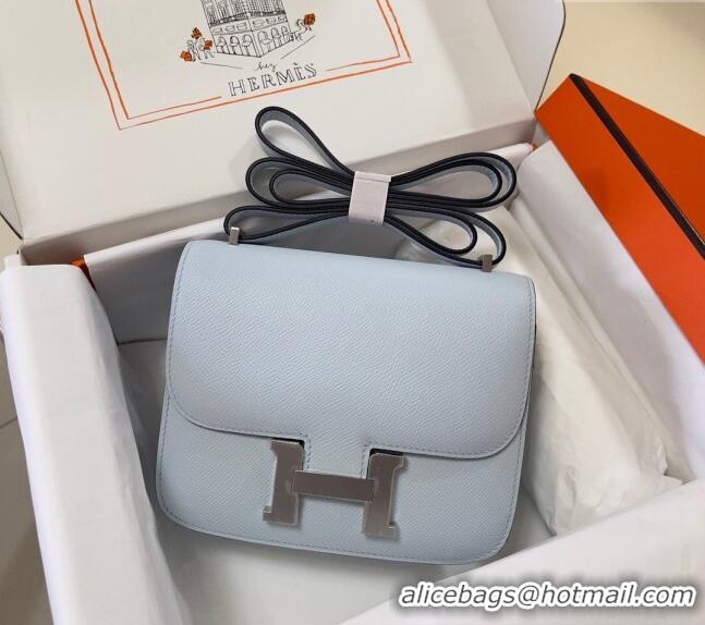 Super Quality Hermes Constance Mini Bag 18cm in Epsom Palm-Grained Leather 8057 Grail Blue/Silver 2024 (Half Handmade)