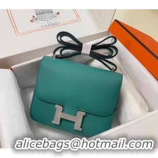 Best Grade Hermes Constance Mini Bag 18cm in Epsom Palm-Grained Leather 8057 Verona Green/Silver 2024 (Half Handmade)