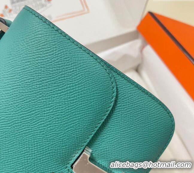 Best Grade Hermes Constance Mini Bag 18cm in Epsom Palm-Grained Leather 8057 Verona Green/Silver 2024 (Half Handmade)