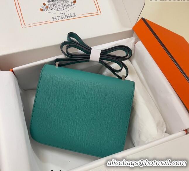 Best Grade Hermes Constance Mini Bag 18cm in Epsom Palm-Grained Leather 8057 Verona Green/Silver 2024 (Half Handmade)