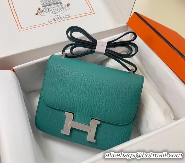 Best Grade Hermes Constance Mini Bag 18cm in Epsom Palm-Grained Leather 8057 Verona Green/Silver 2024 (Half Handmade)