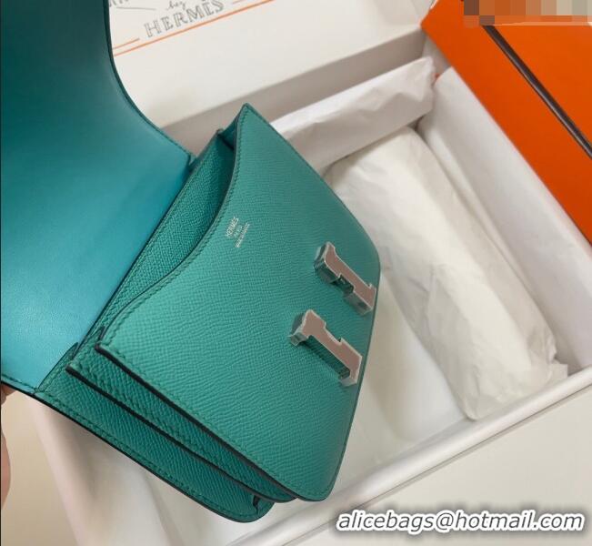 Best Grade Hermes Constance Mini Bag 18cm in Epsom Palm-Grained Leather 8057 Verona Green/Silver 2024 (Half Handmade)