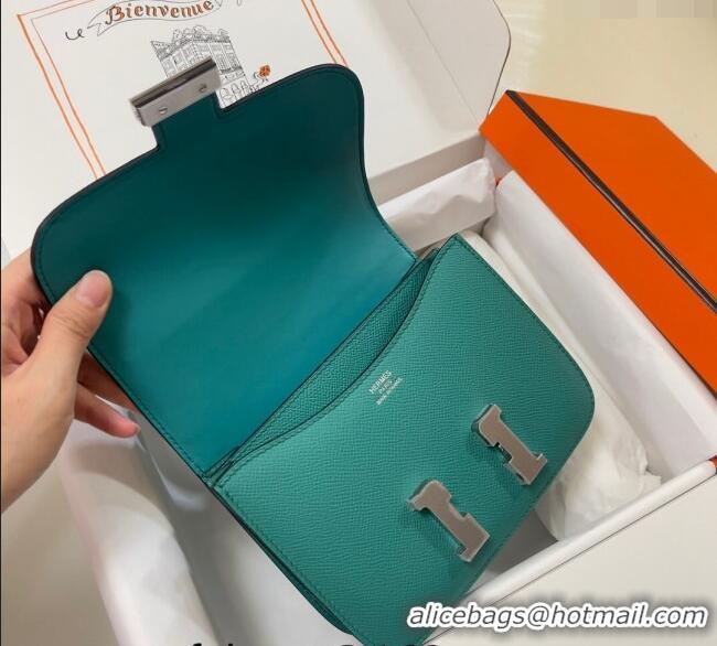 Best Grade Hermes Constance Mini Bag 18cm in Epsom Palm-Grained Leather 8057 Verona Green/Silver 2024 (Half Handmade)