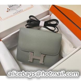 Grade Quality Hermes Constance Mini Bag 18cm in Epsom Palm-Grained Leather 8057 Seagull Grey/Silver 2024 (Half Handmade)