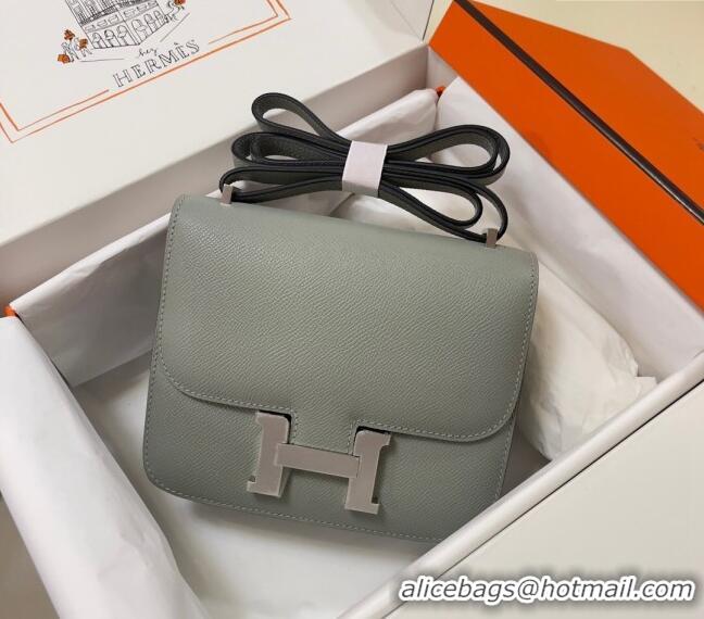 Grade Quality Hermes Constance Mini Bag 18cm in Epsom Palm-Grained Leather 8057 Seagull Grey/Silver 2024 (Half Handmade)