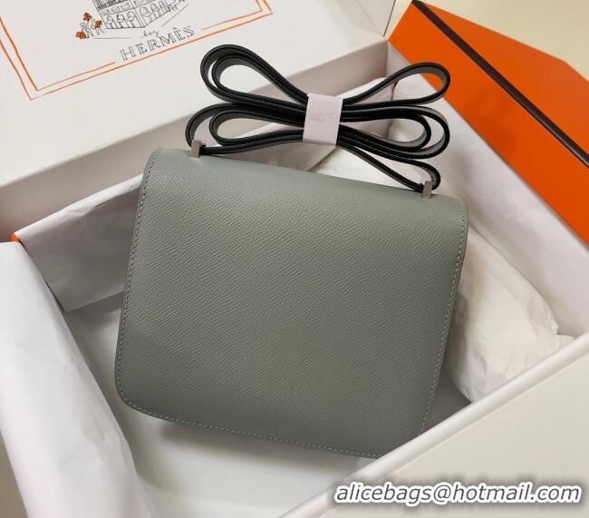 Grade Quality Hermes Constance Mini Bag 18cm in Epsom Palm-Grained Leather 8057 Seagull Grey/Silver 2024 (Half Handmade)