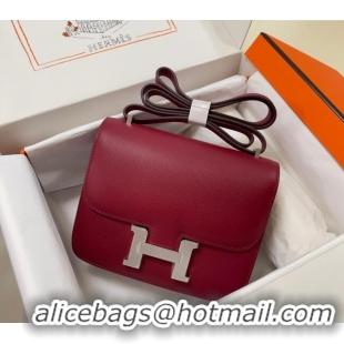 Well Crafted Hermes Constance Mini Bag 18cm in Epsom Palm-Grained Leather 8057 Pomegranate Red/Silver 2024 (Half Handmad