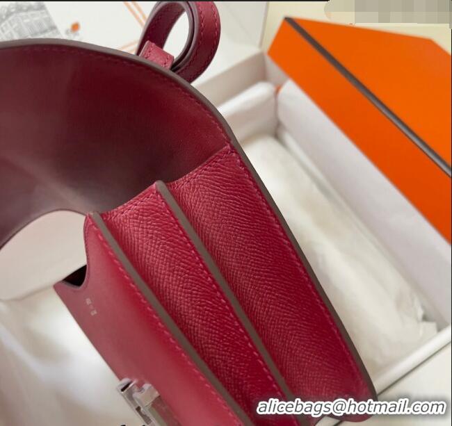 Well Crafted Hermes Constance Mini Bag 18cm in Epsom Palm-Grained Leather 8057 Pomegranate Red/Silver 2024 (Half Handmad