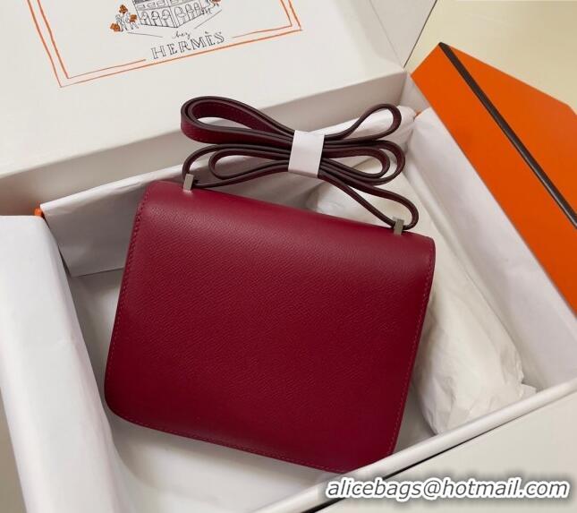 Well Crafted Hermes Constance Mini Bag 18cm in Epsom Palm-Grained Leather 8057 Pomegranate Red/Silver 2024 (Half Handmad