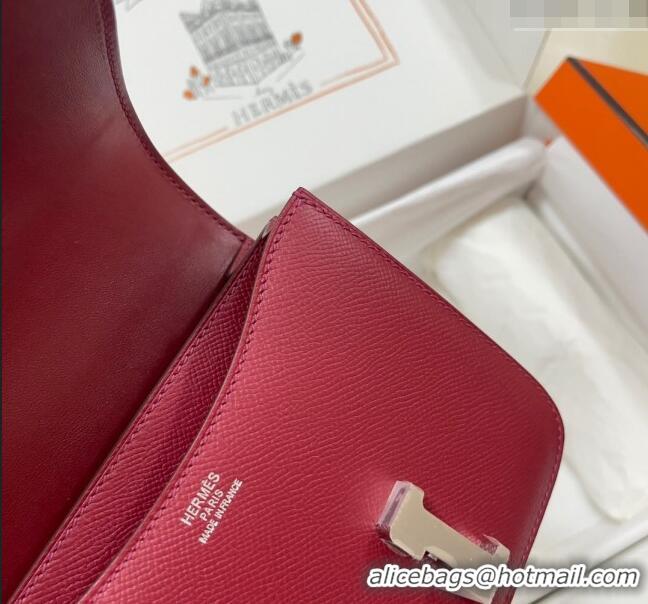 Well Crafted Hermes Constance Mini Bag 18cm in Epsom Palm-Grained Leather 8057 Pomegranate Red/Silver 2024 (Half Handmad