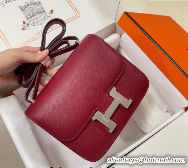 Well Crafted Hermes Constance Mini Bag 18cm in Epsom Palm-Grained Leather 8057 Pomegranate Red/Silver 2024 (Half Handmad