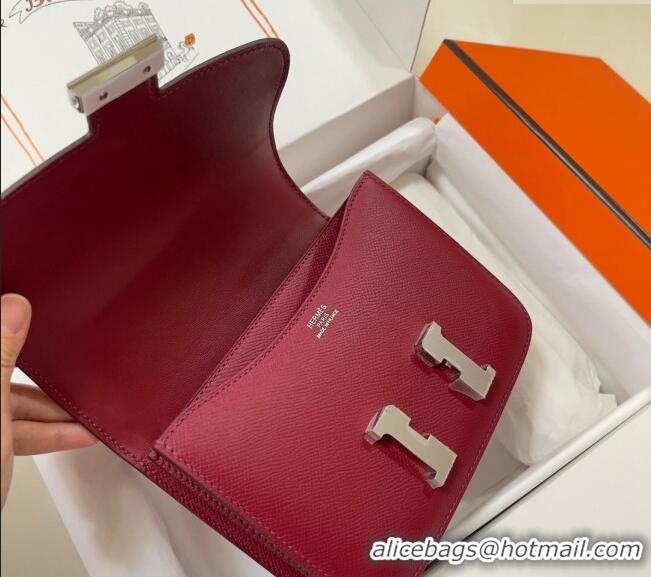 Well Crafted Hermes Constance Mini Bag 18cm in Epsom Palm-Grained Leather 8057 Pomegranate Red/Silver 2024 (Half Handmad