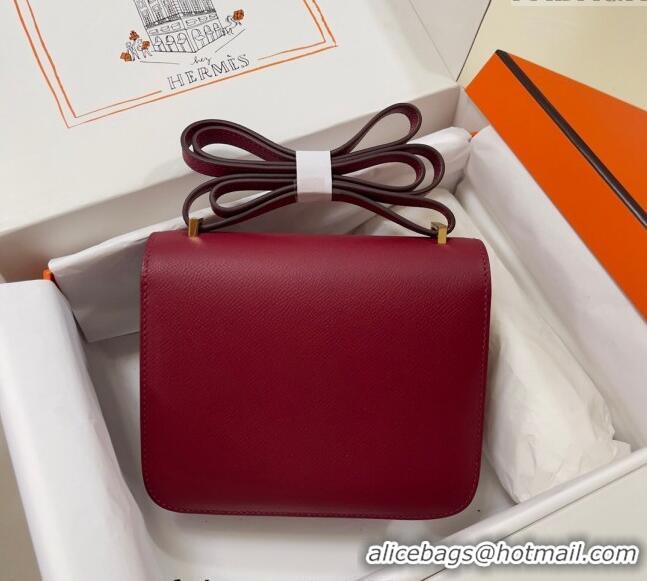 Trendy Design Hermes Constance Mini Bag 18cm in Epsom Palm-Grained Leather 8057 Pomegranate Red/Gold 2024 (Half Handmade