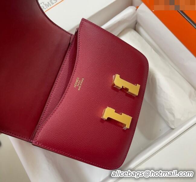 Trendy Design Hermes Constance Mini Bag 18cm in Epsom Palm-Grained Leather 8057 Pomegranate Red/Gold 2024 (Half Handmade