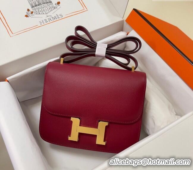 Trendy Design Hermes Constance Mini Bag 18cm in Epsom Palm-Grained Leather 8057 Pomegranate Red/Gold 2024 (Half Handmade