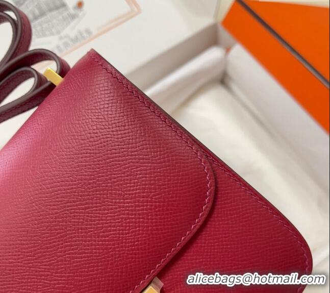 Trendy Design Hermes Constance Mini Bag 18cm in Epsom Palm-Grained Leather 8057 Pomegranate Red/Gold 2024 (Half Handmade