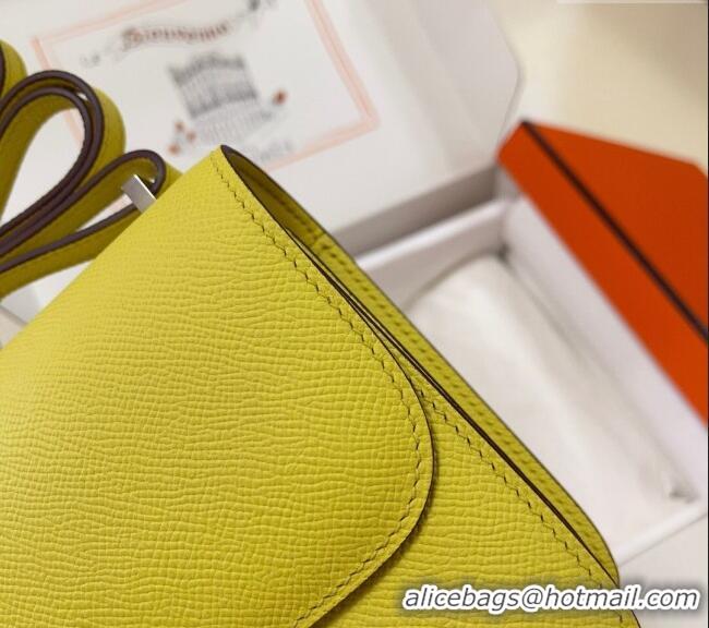 Pretty Style Hermes Constance Mini Bag 18cm in Epsom Palm-Grained Leather 8057 Lemon Yellow/Silver 2024 (Half Handmade)