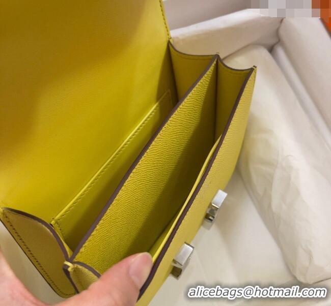 Pretty Style Hermes Constance Mini Bag 18cm in Epsom Palm-Grained Leather 8057 Lemon Yellow/Silver 2024 (Half Handmade)