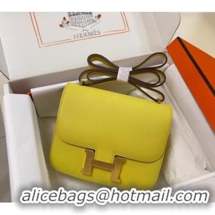 Sophisticated Hermes Constance Mini Bag 18cm in Epsom Palm-Grained Leather 8057 Lemon Yellow/Gold 2024 (Half Handmade)