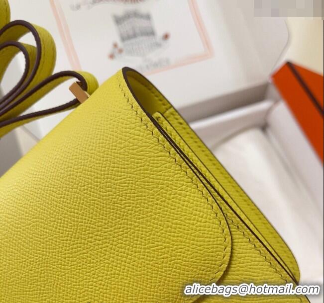 Sophisticated Hermes Constance Mini Bag 18cm in Epsom Palm-Grained Leather 8057 Lemon Yellow/Gold 2024 (Half Handmade)