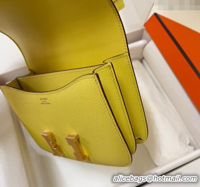 Sophisticated Hermes Constance Mini Bag 18cm in Epsom Palm-Grained Leather 8057 Lemon Yellow/Gold 2024 (Half Handmade)