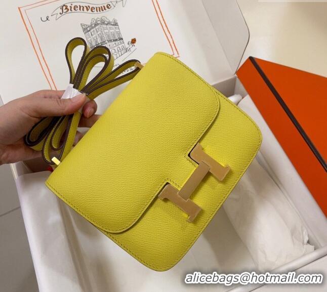 Sophisticated Hermes Constance Mini Bag 18cm in Epsom Palm-Grained Leather 8057 Lemon Yellow/Gold 2024 (Half Handmade)