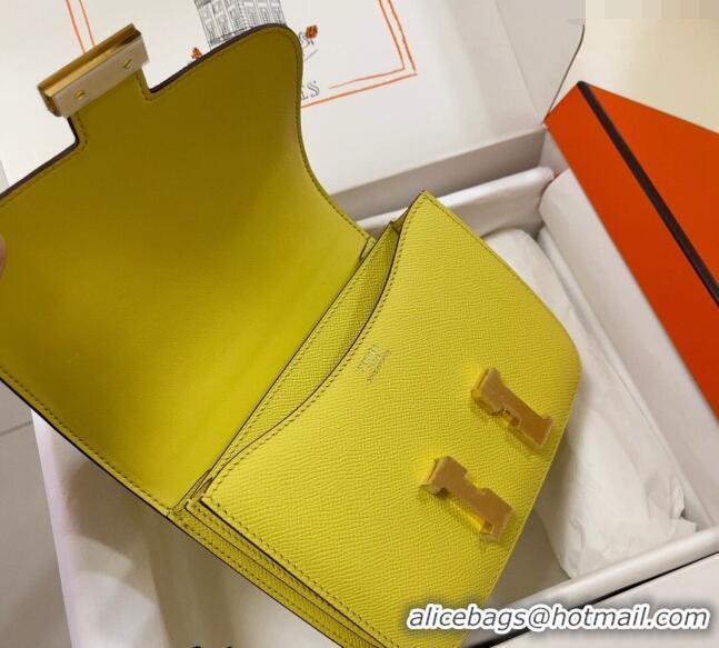 Sophisticated Hermes Constance Mini Bag 18cm in Epsom Palm-Grained Leather 8057 Lemon Yellow/Gold 2024 (Half Handmade)