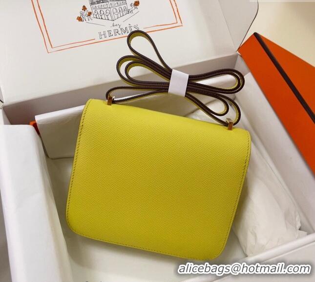 Sophisticated Hermes Constance Mini Bag 18cm in Epsom Palm-Grained Leather 8057 Lemon Yellow/Gold 2024 (Half Handmade)