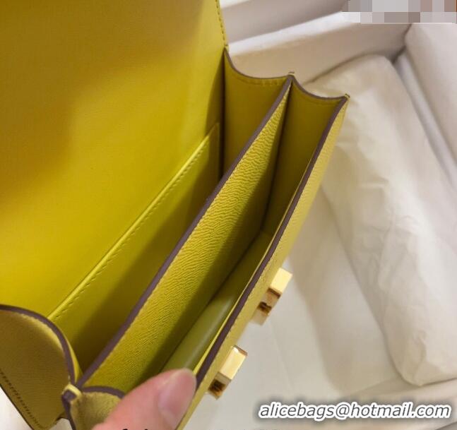 Sophisticated Hermes Constance Mini Bag 18cm in Epsom Palm-Grained Leather 8057 Lemon Yellow/Gold 2024 (Half Handmade)