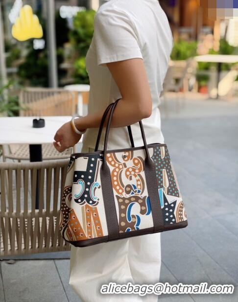 Top Quality Hermes Garden Party Bag 30/36cm in Printed Canvas and Calfskin H8109 Ebony 2024 (Half Handmade)