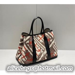 Best Quality Hermes Garden Party Bag 30/36cm in Printed Canvas and Calfskin H8109 Black/Multi 2024 (Half Handmade)