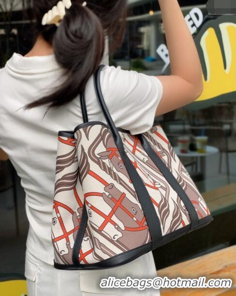 Best Quality Hermes Garden Party Bag 30/36cm in Printed Canvas and Calfskin H8109 Black/Multi 2024 (Half Handmade)