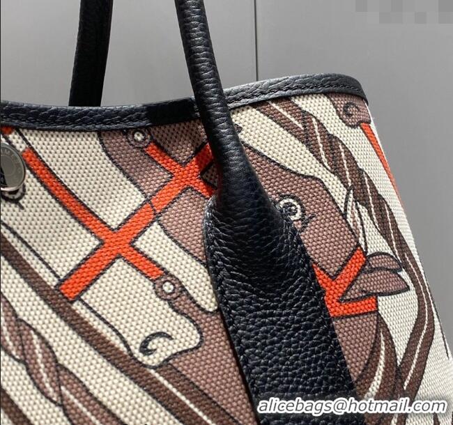 Best Quality Hermes Garden Party Bag 30/36cm in Printed Canvas and Calfskin H8109 Black/Multi 2024 (Half Handmade)