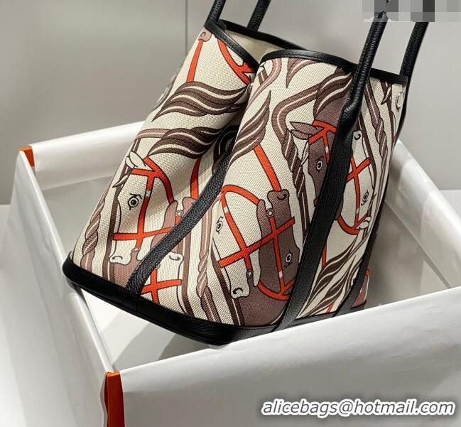 Best Quality Hermes Garden Party Bag 30/36cm in Printed Canvas and Calfskin H8109 Black/Multi 2024 (Half Handmade)