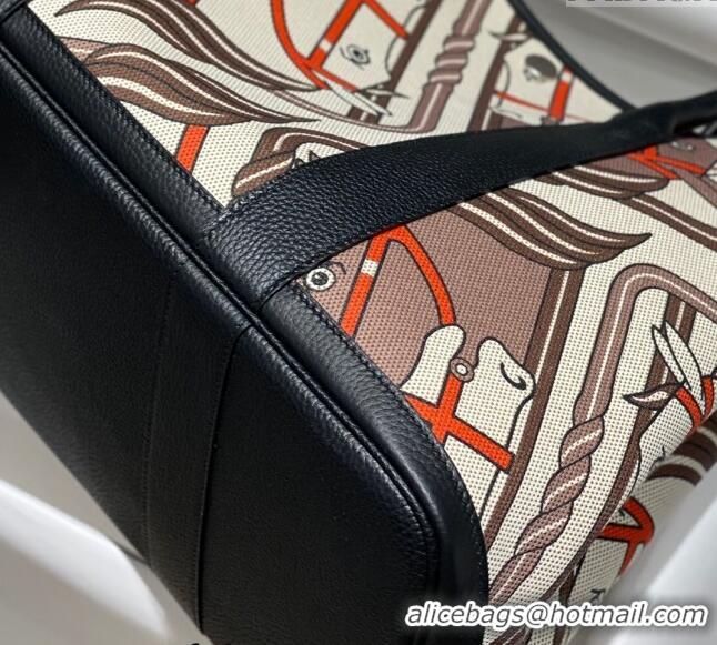 Best Quality Hermes Garden Party Bag 30/36cm in Printed Canvas and Calfskin H8109 Black/Multi 2024 (Half Handmade)