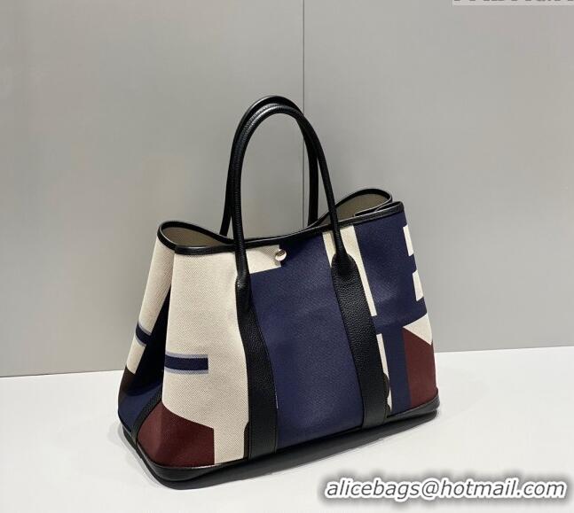 Grade Design Hermes Garden Party Bag 30/36cm in Printed Canvas and Calfskin H8109 Black/Multi 2024 (Half Handmade)