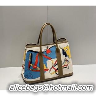 Well Crafted Hermes Garden Party Bag 30/36cm in Printed Canvas and Calfskin H8109 Elephant Grey 2024 (Half Handmade)